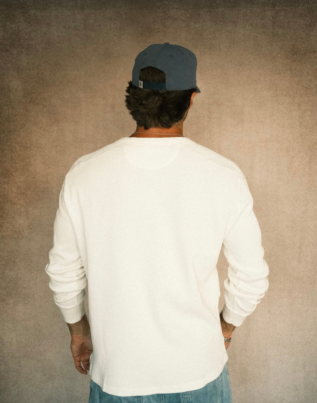 Long-Sleeve Waffle Henley - White
