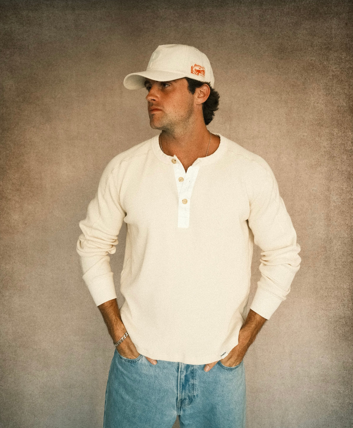 Long-Sleeve Waffle Henley - Off-White