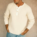Long-Sleeve Waffle Henley - Off-White