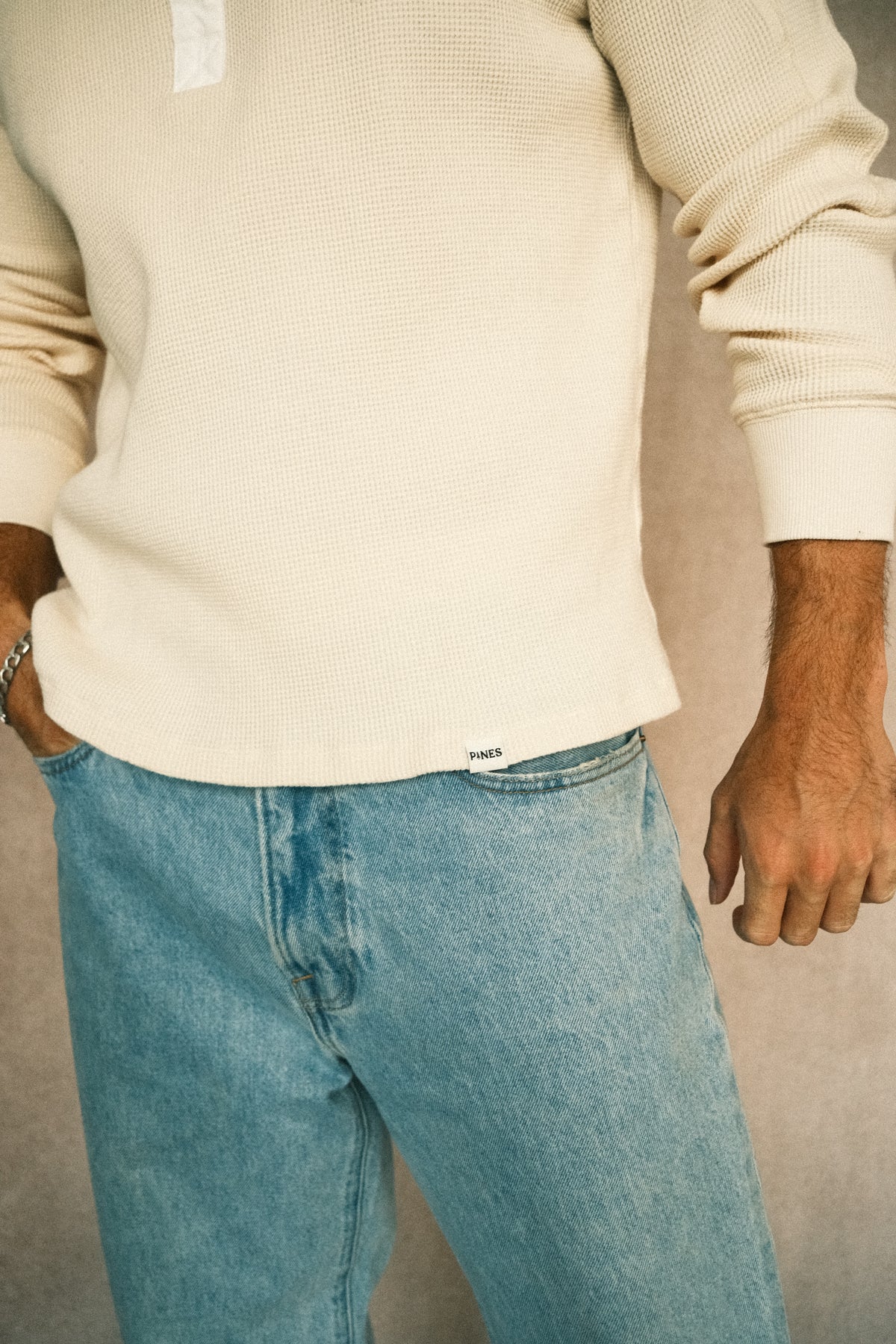 Long-Sleeve Waffle Henley - Off-White