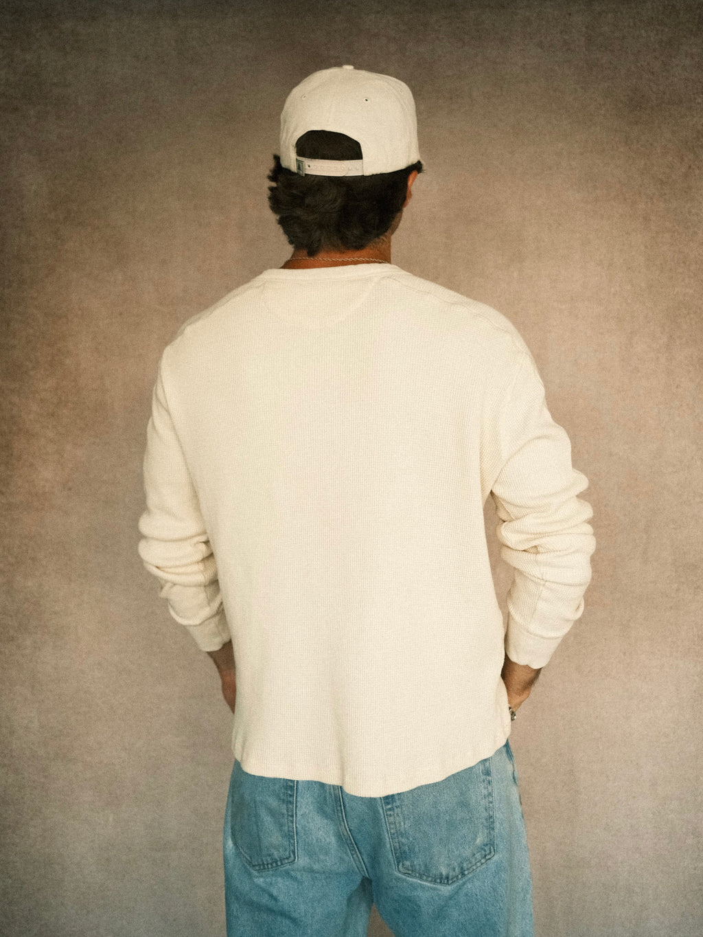 Long-Sleeve Waffle Henley - Off-White